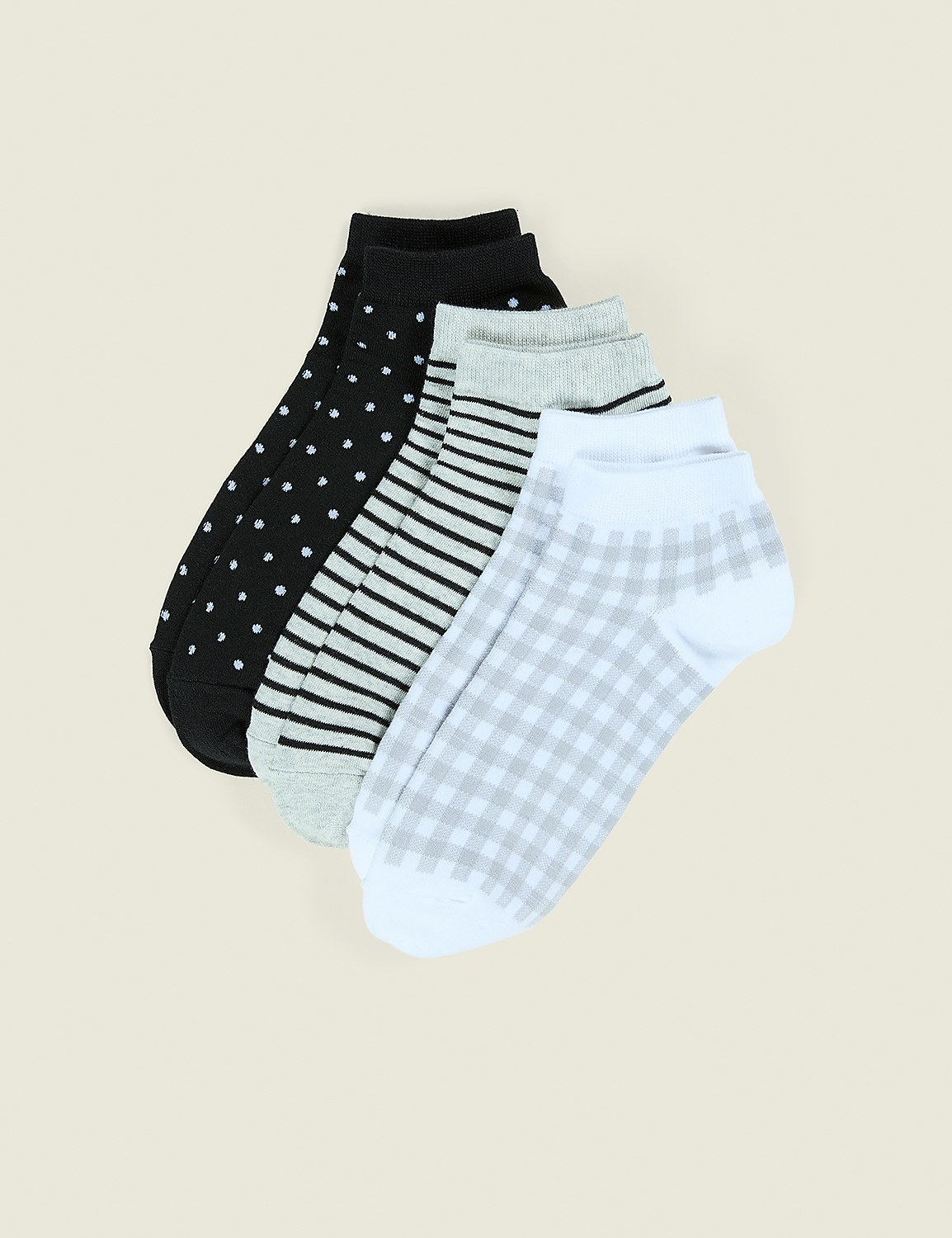 3-Pack Ankle Socks - Black & White Mixed Prints Product Image 1