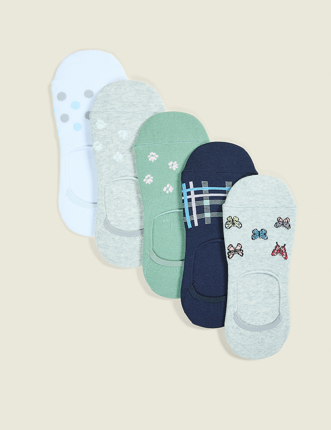 5-Pack No-Show Socks - Butterfly & Floral Product Image 1