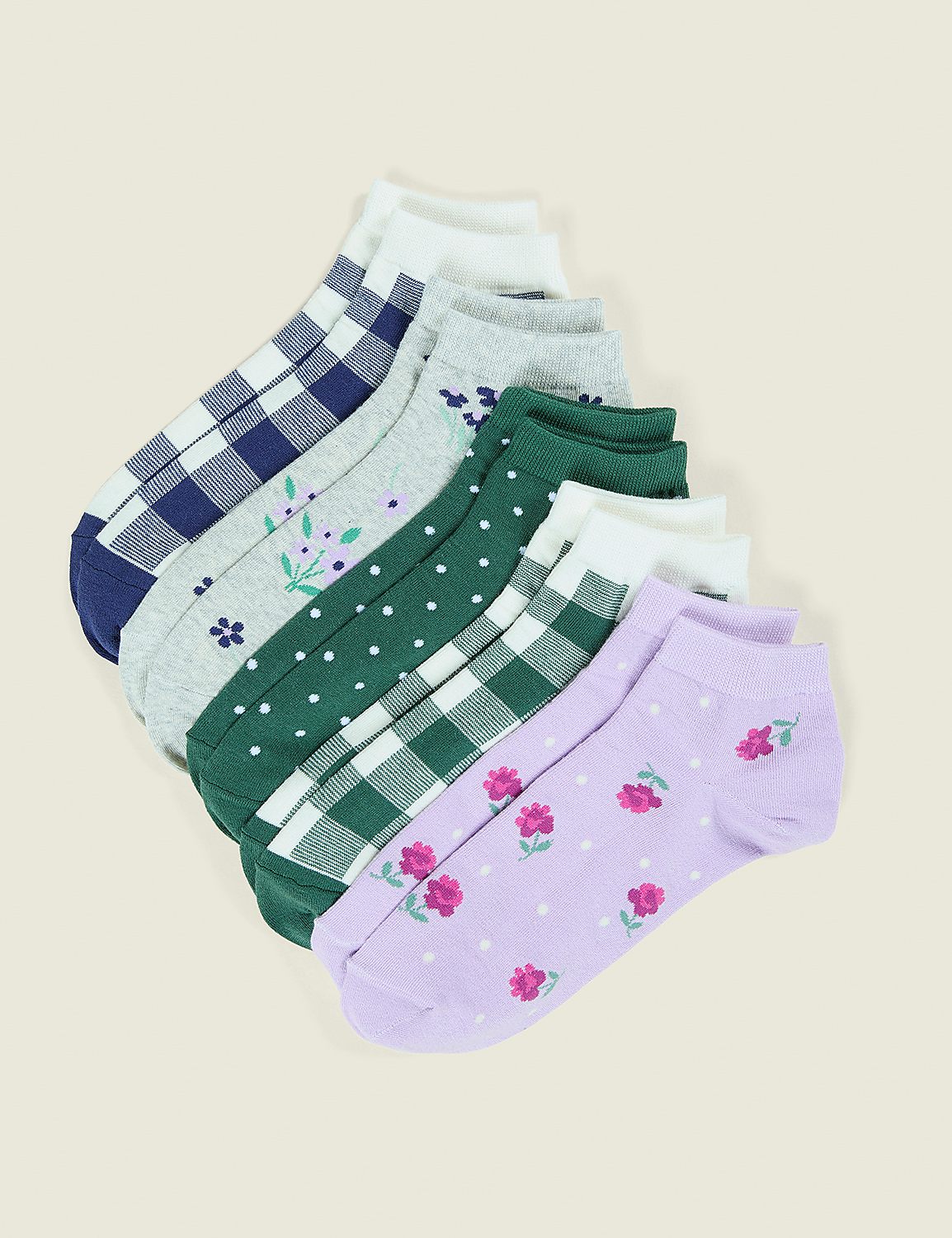 5-Pack Ankle Socks - Gingham & Floral Product Image 1