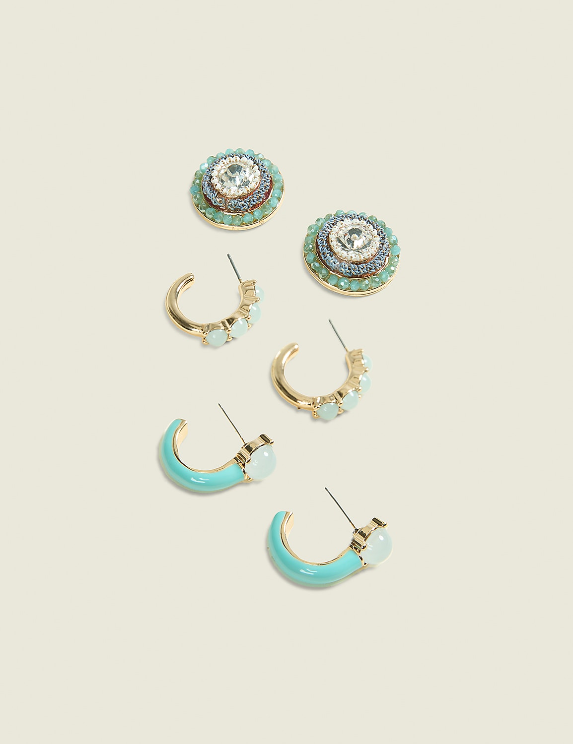 Teal Stud & Hoop Earrings 3-Pack Product Image 1