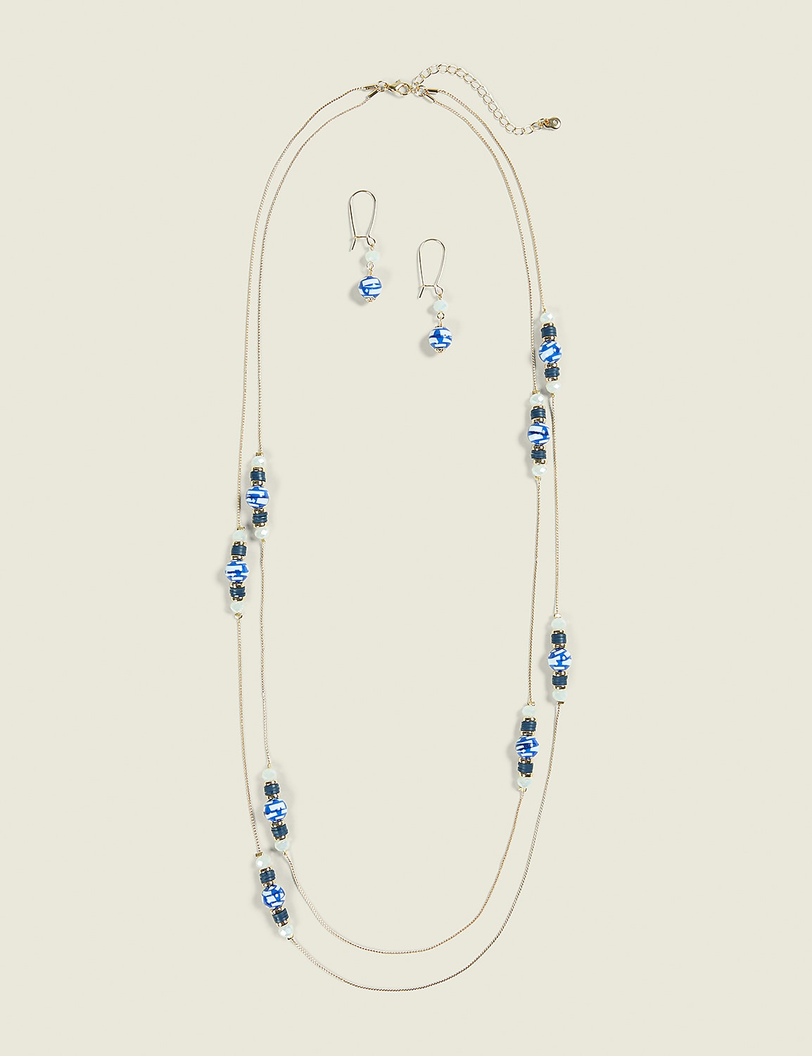 Blue Floating Bead Necklace & Earring Set