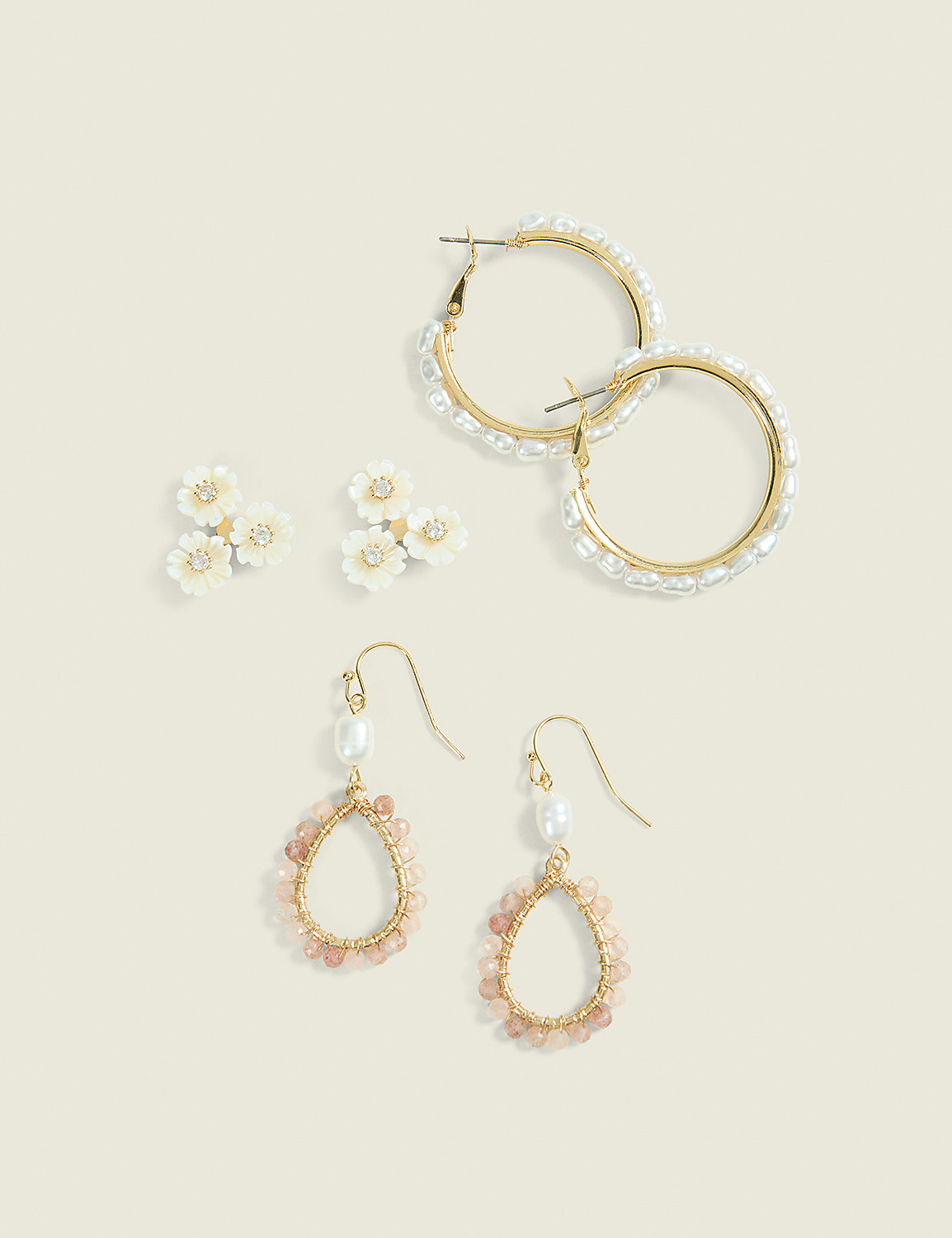 White Floral & Hoop Earrings 3-Pack Product Image 1