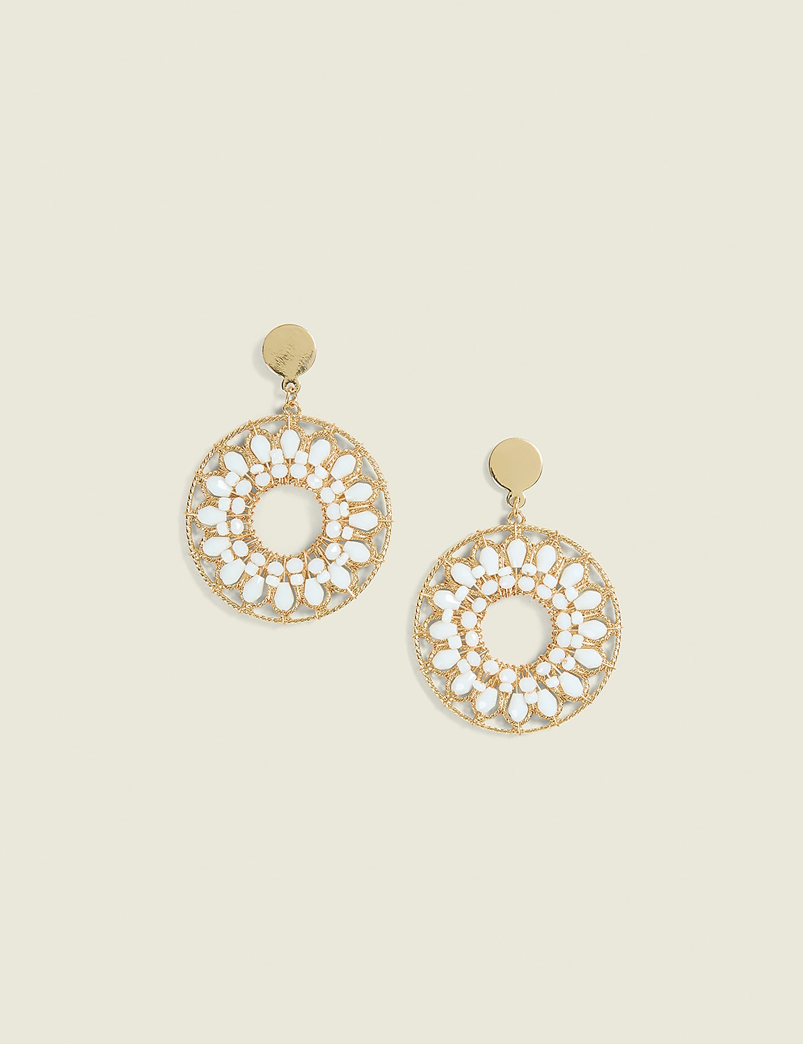 Neutral Beaded Circle Filigree Drop Earrings Product Image 1