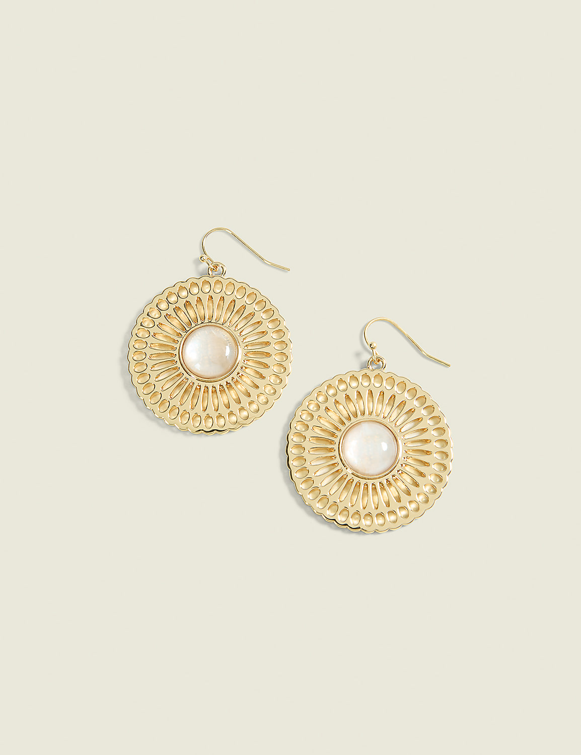 Pearlized Filigree Round Drop Earrings Product Image 1