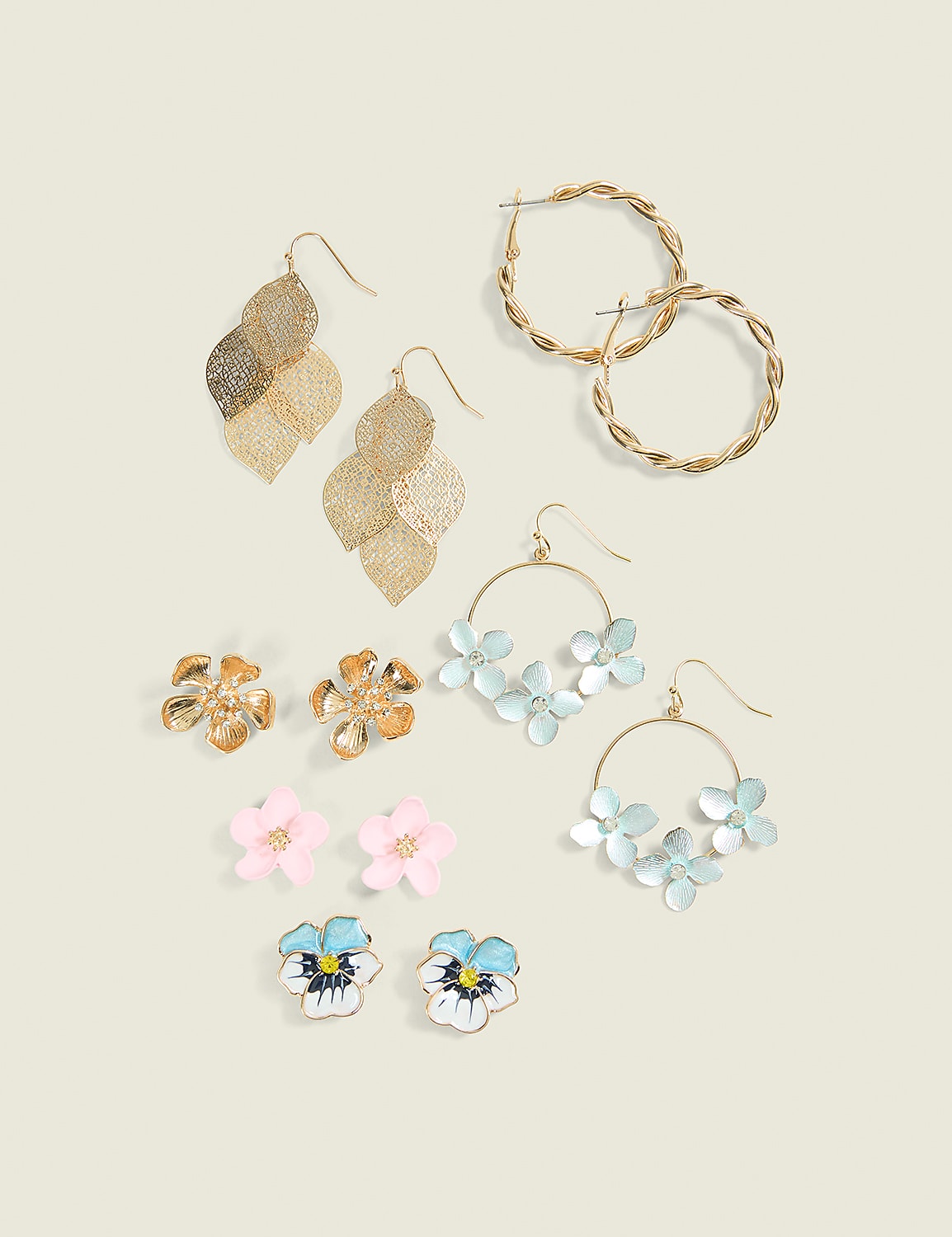 Multi-Shape Floral & Hoop Earrings 6-Pack Product Image 1