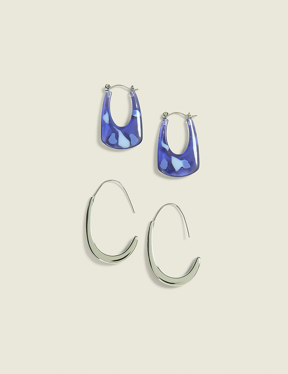Blue & Silvertone Organic Hoop Earrings 2-Pack Product Image 1