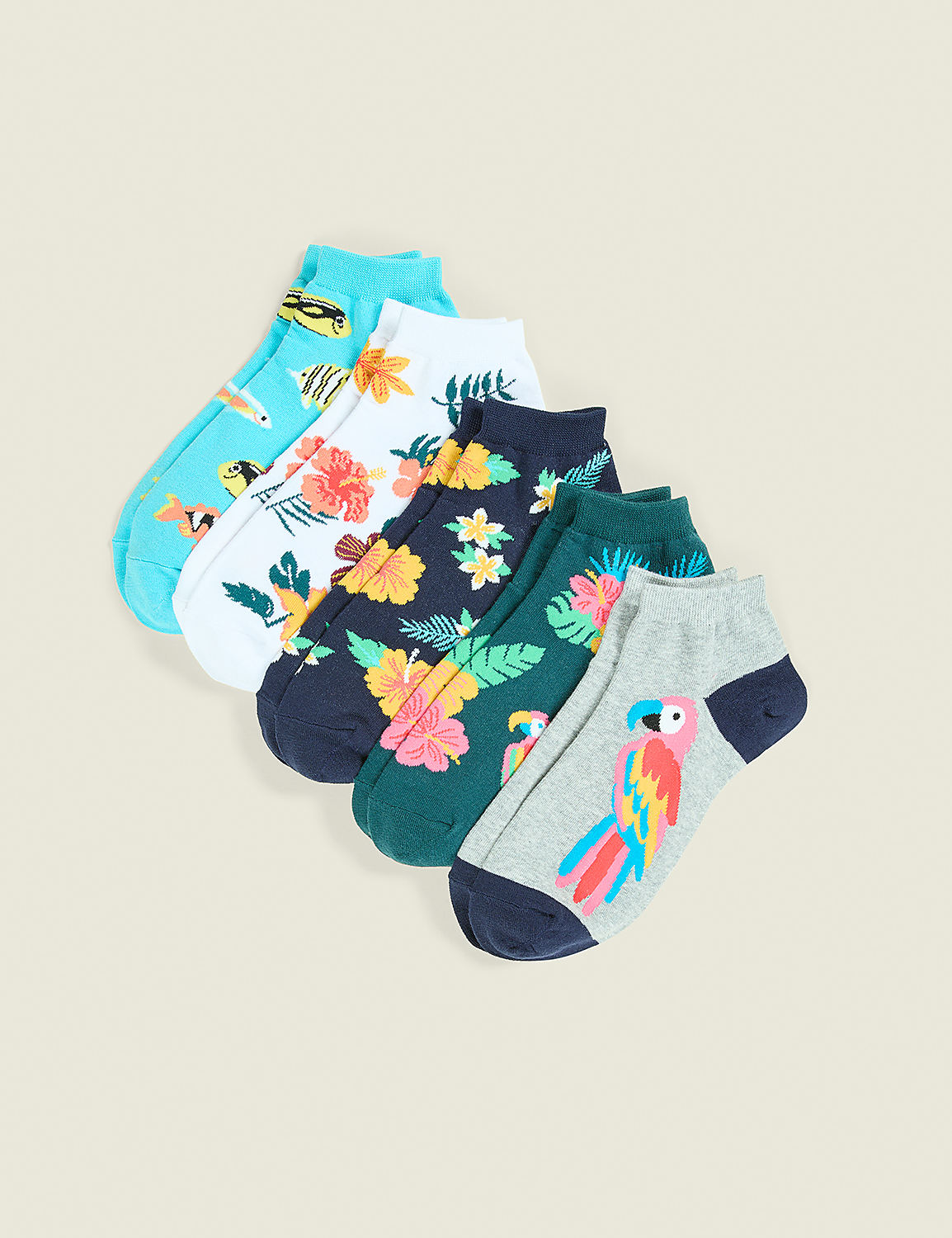 5-Pack Ankle Socks - Tropical Florals & Friends Product Image 1