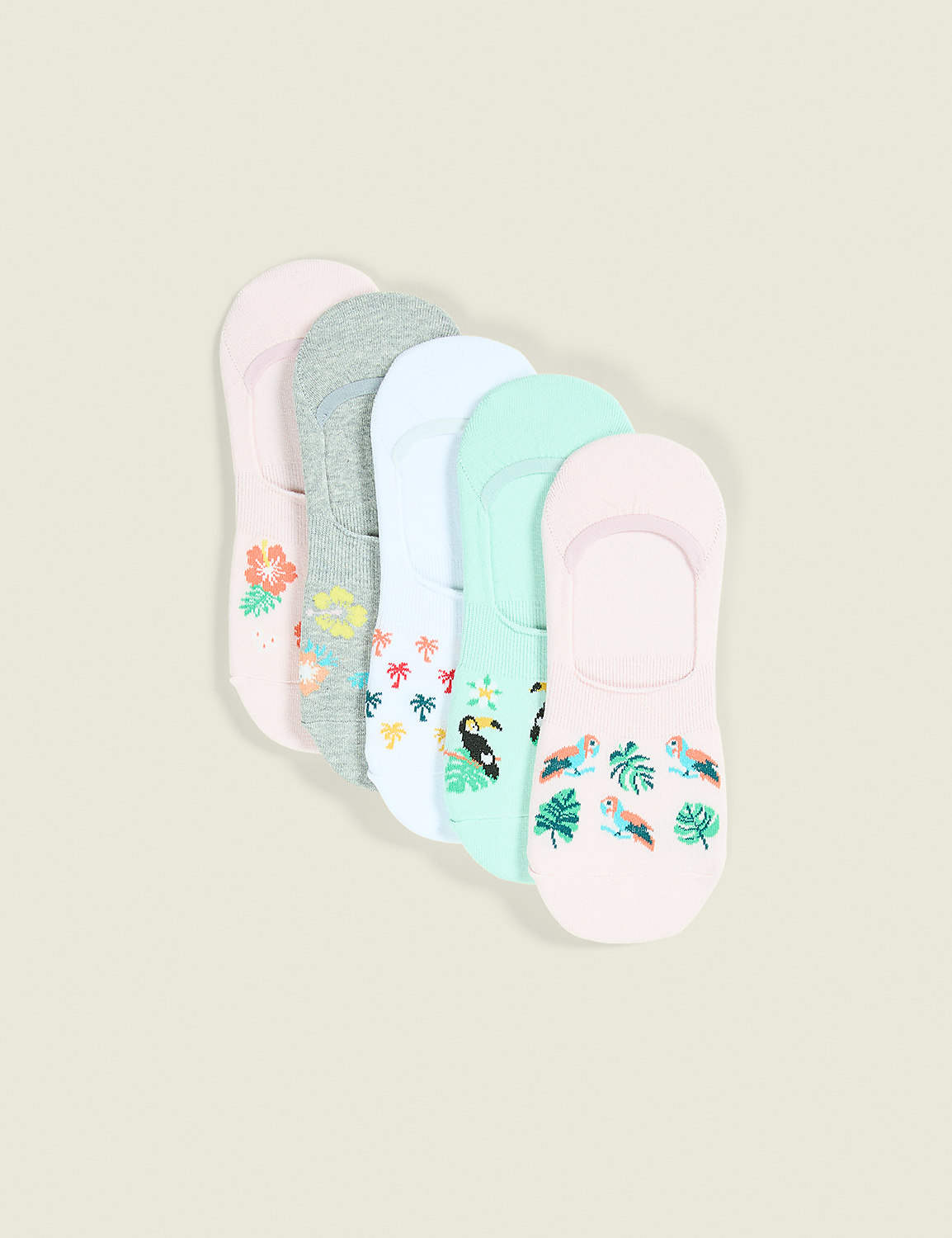 5-Pack No-Show Socks - Tropical Florals & Friends Product Image 1