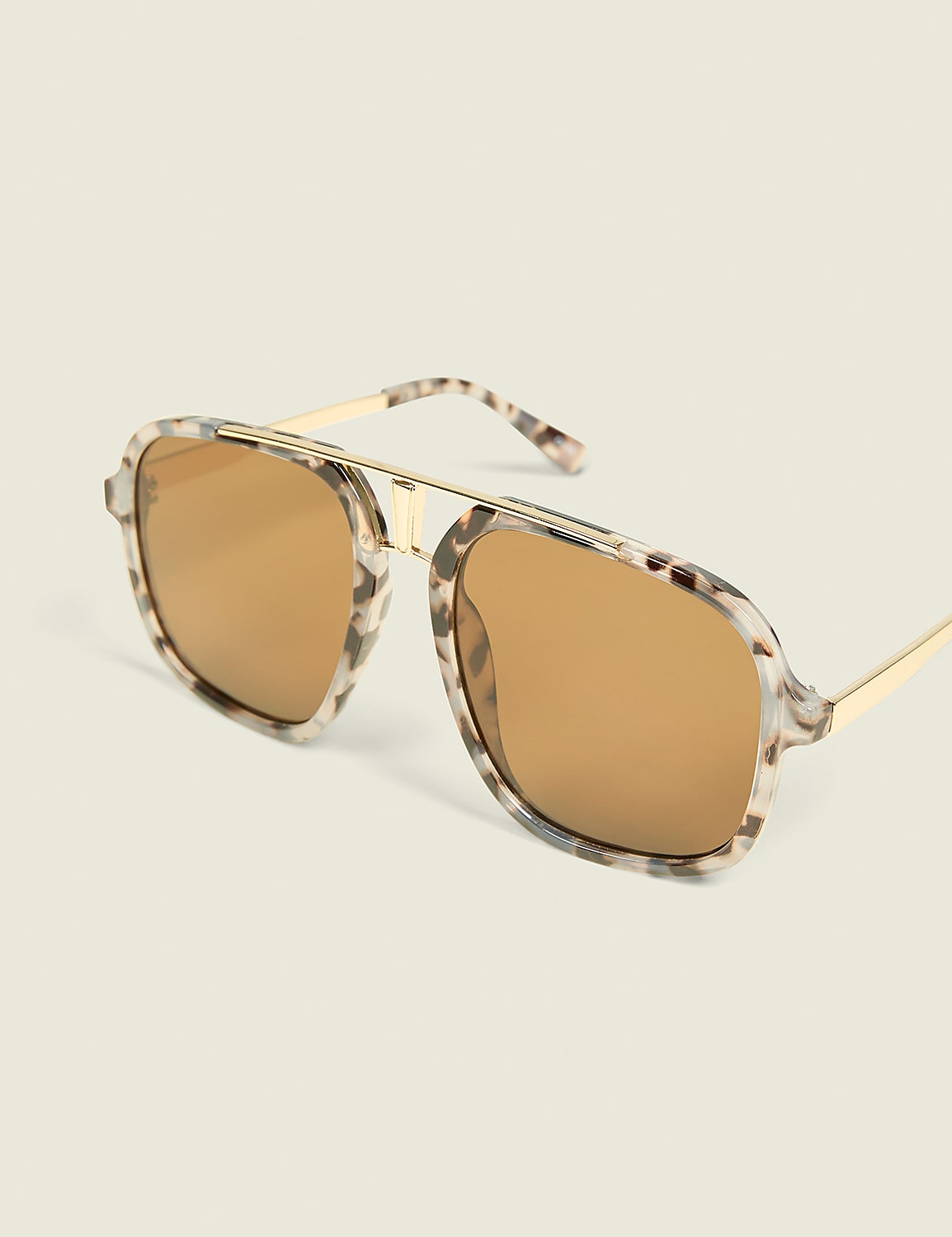 Oversized Tortoiseshell Print Aviator Sunglasses Product Image 1
