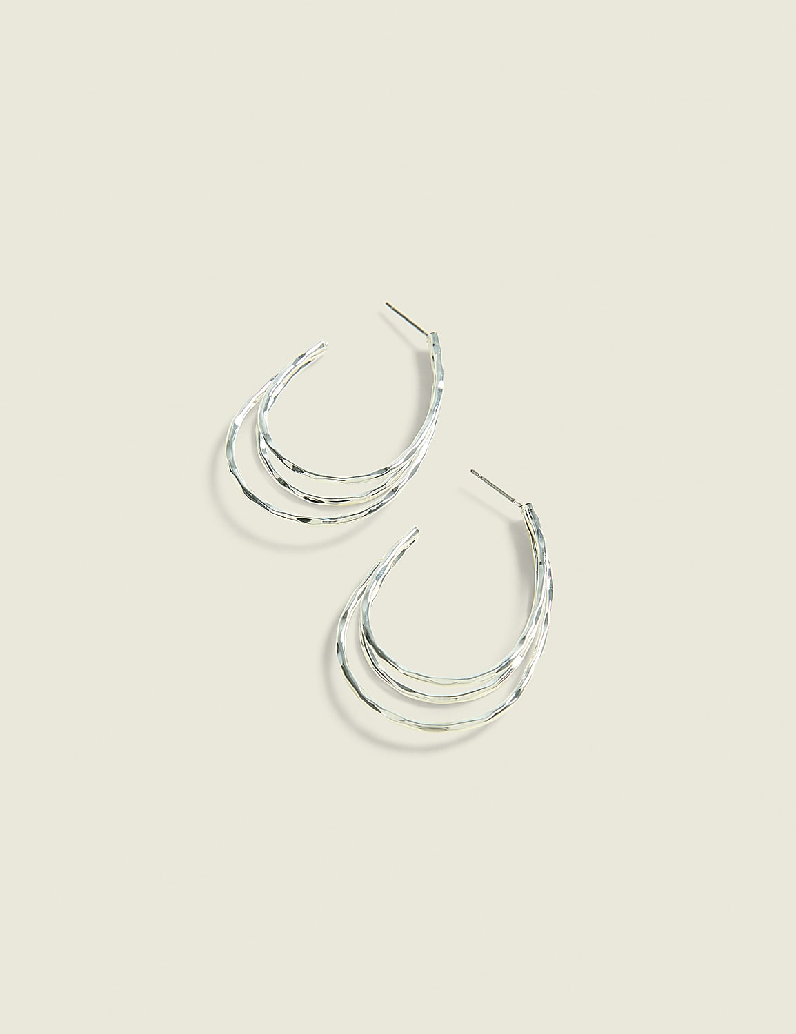 Silvertone Layered Oval Hoop Earrings Product Image 1