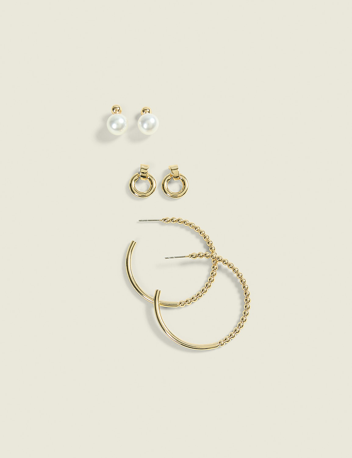 Goldtone & Pearlized Bubble Earring 3-Pack Product Image 1