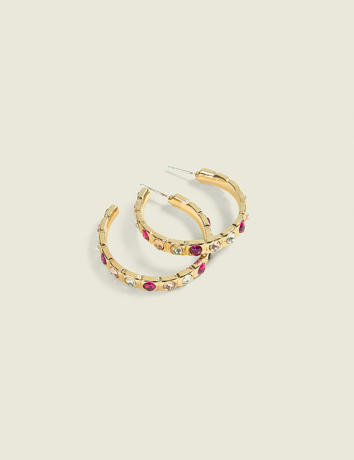 Pink Imitation Stone Hoop Earrings Product Image 1