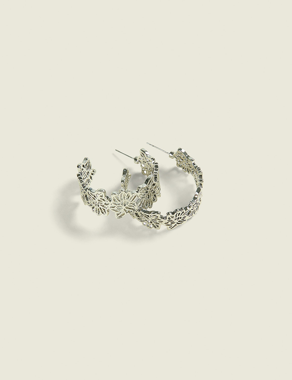 Silvertone Lotus Flower Hoop Earrings Product Image 1