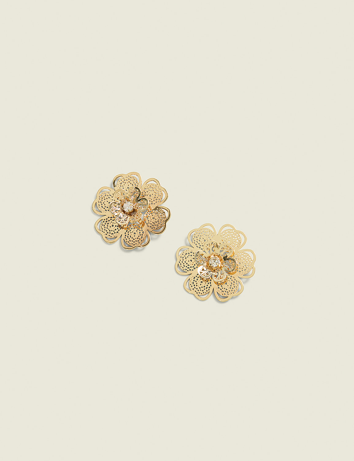 Goldtone Floral Filigree Stud Earrings Product Image 1