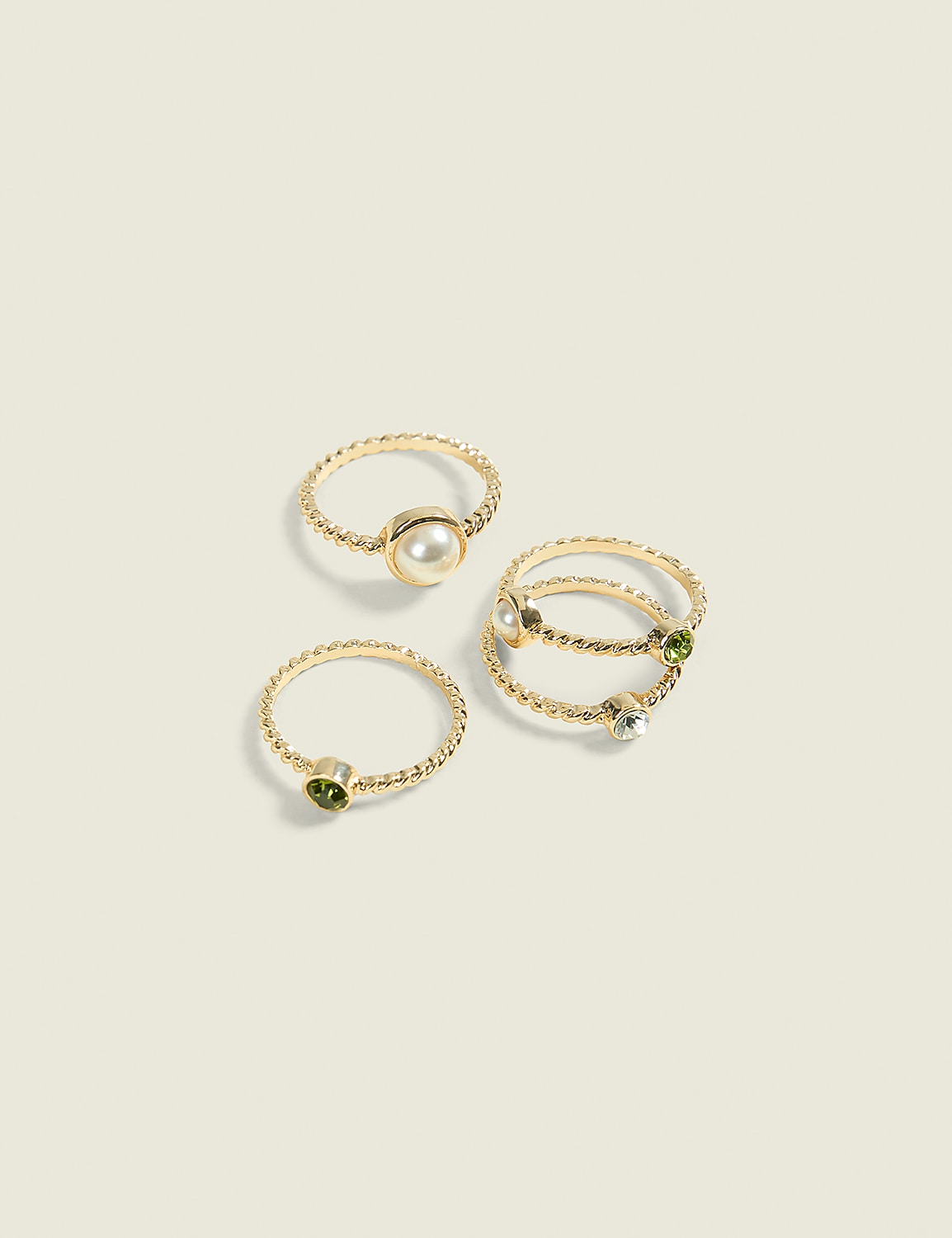 Green & Pearlized Textured Ring Stack Product Image 1