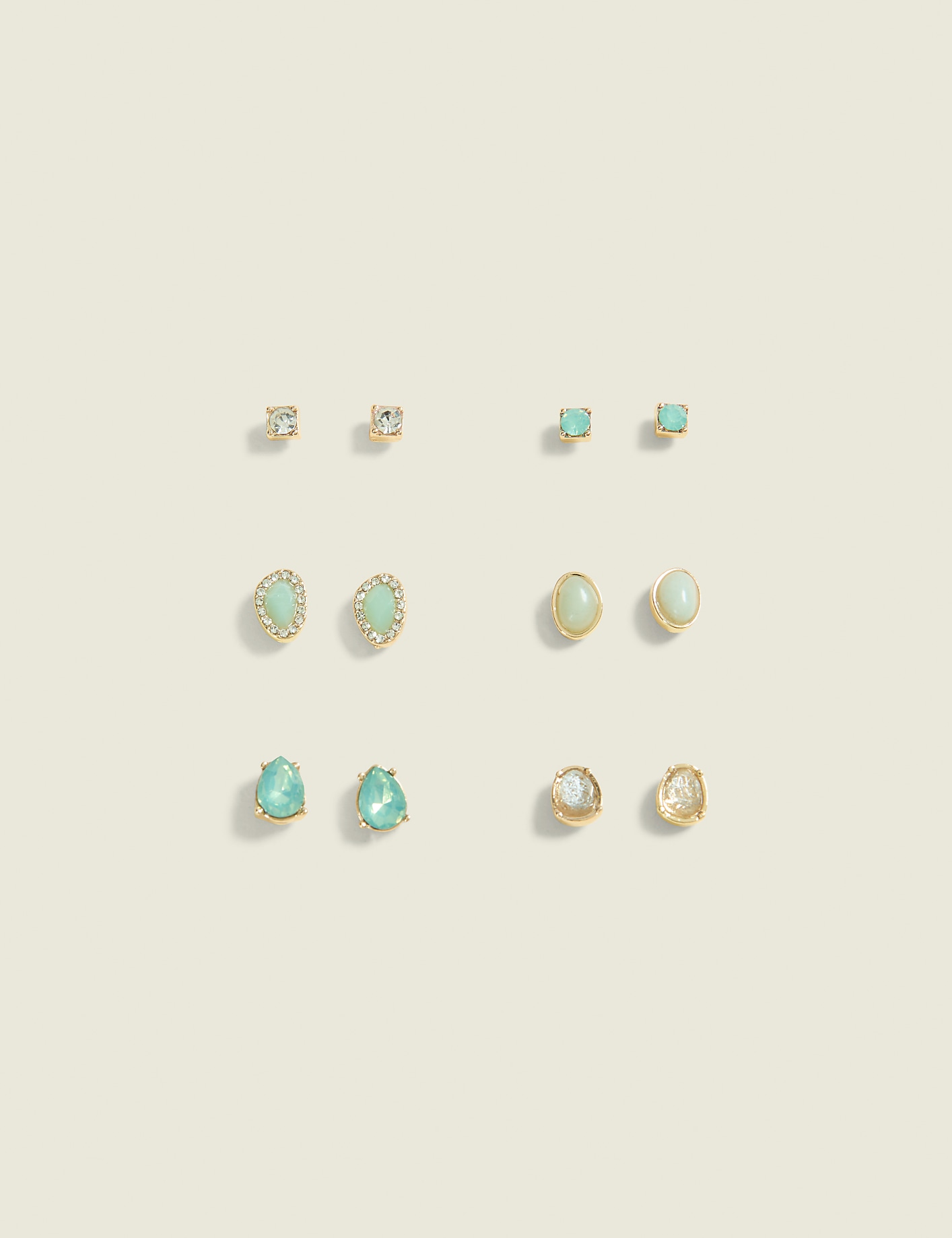Teal & Goldtone Stud Earring 6-Pack Product Image 2