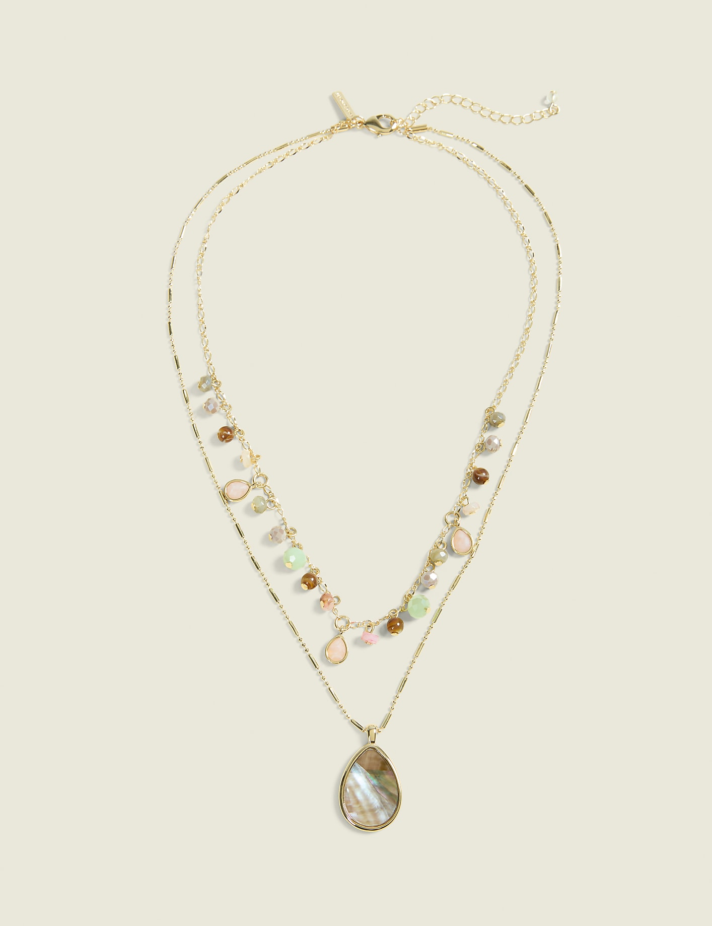 Neutral Beaded Multi-Row Necklace Product Image 2