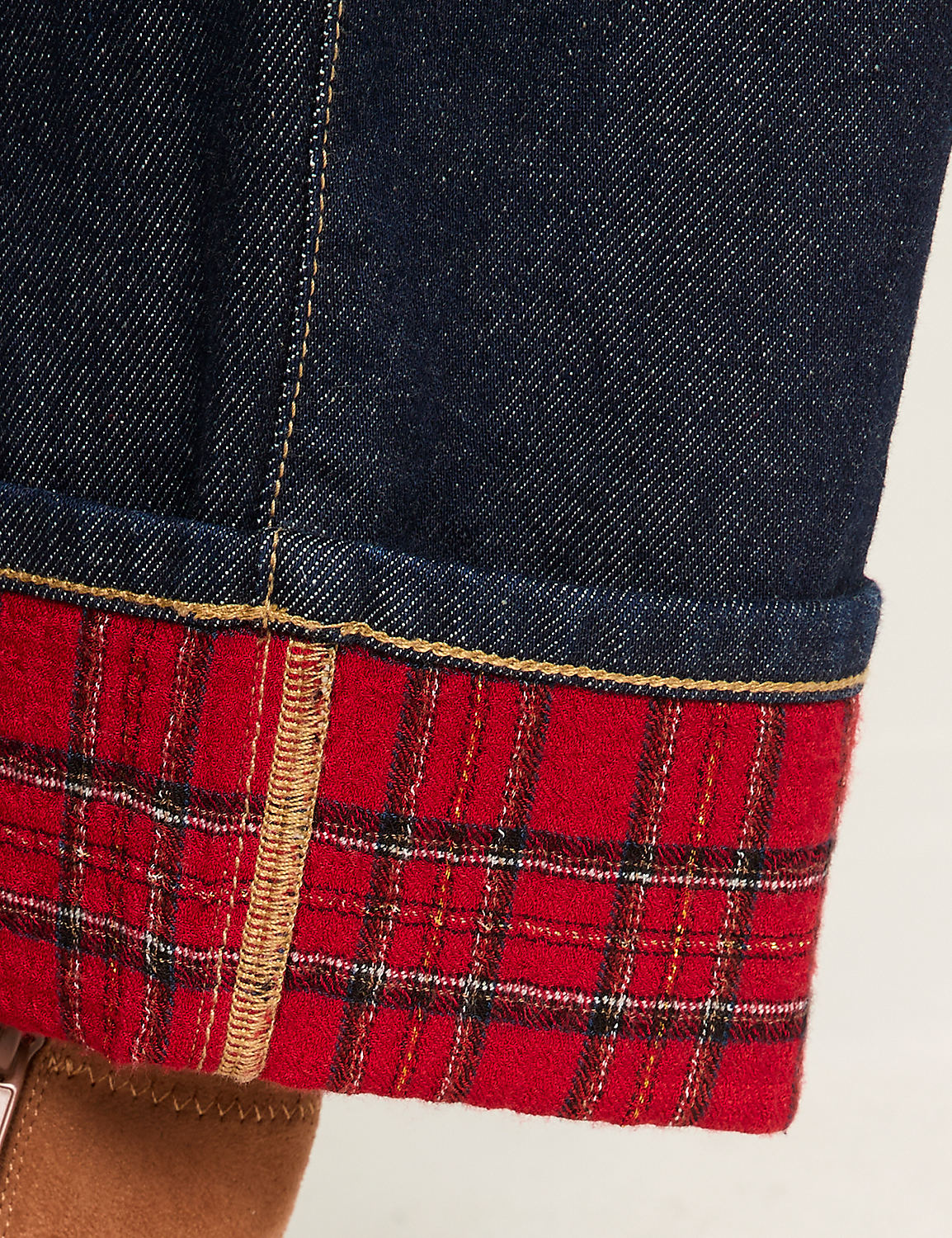 Boyfriend Fit Jean With Lurex Shimmer Plaid Cuff Product Image 4