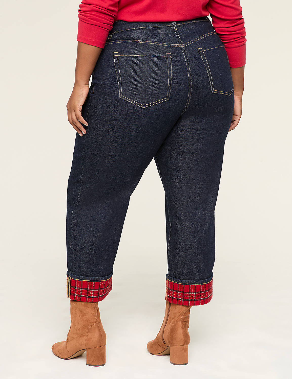 Boyfriend Fit Jean With Lurex Shimmer Plaid Cuff Product Image 2
