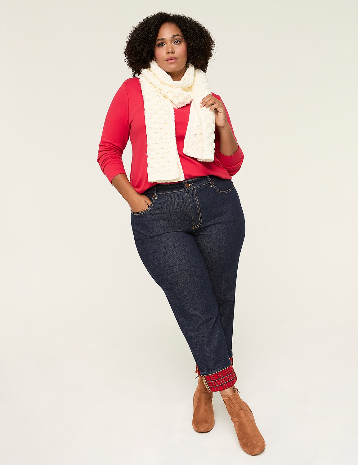 Boyfriend Fit Jean With Lurex Shimmer Plaid Cuff Product Image 3