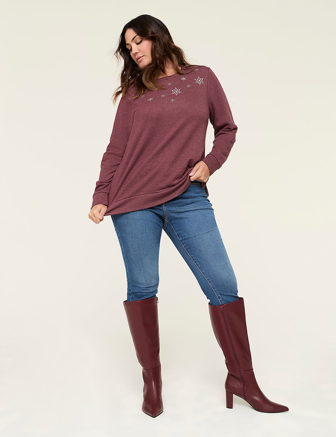 Rhinestone Snowflake Graphic Sweatshirt | LaneBryant