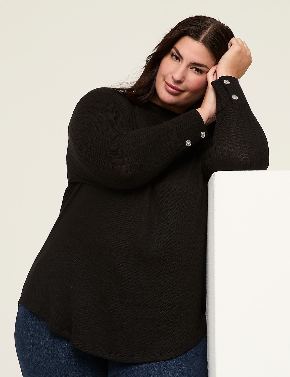 Mock-Neck Button-Cuff Top Product Image 1