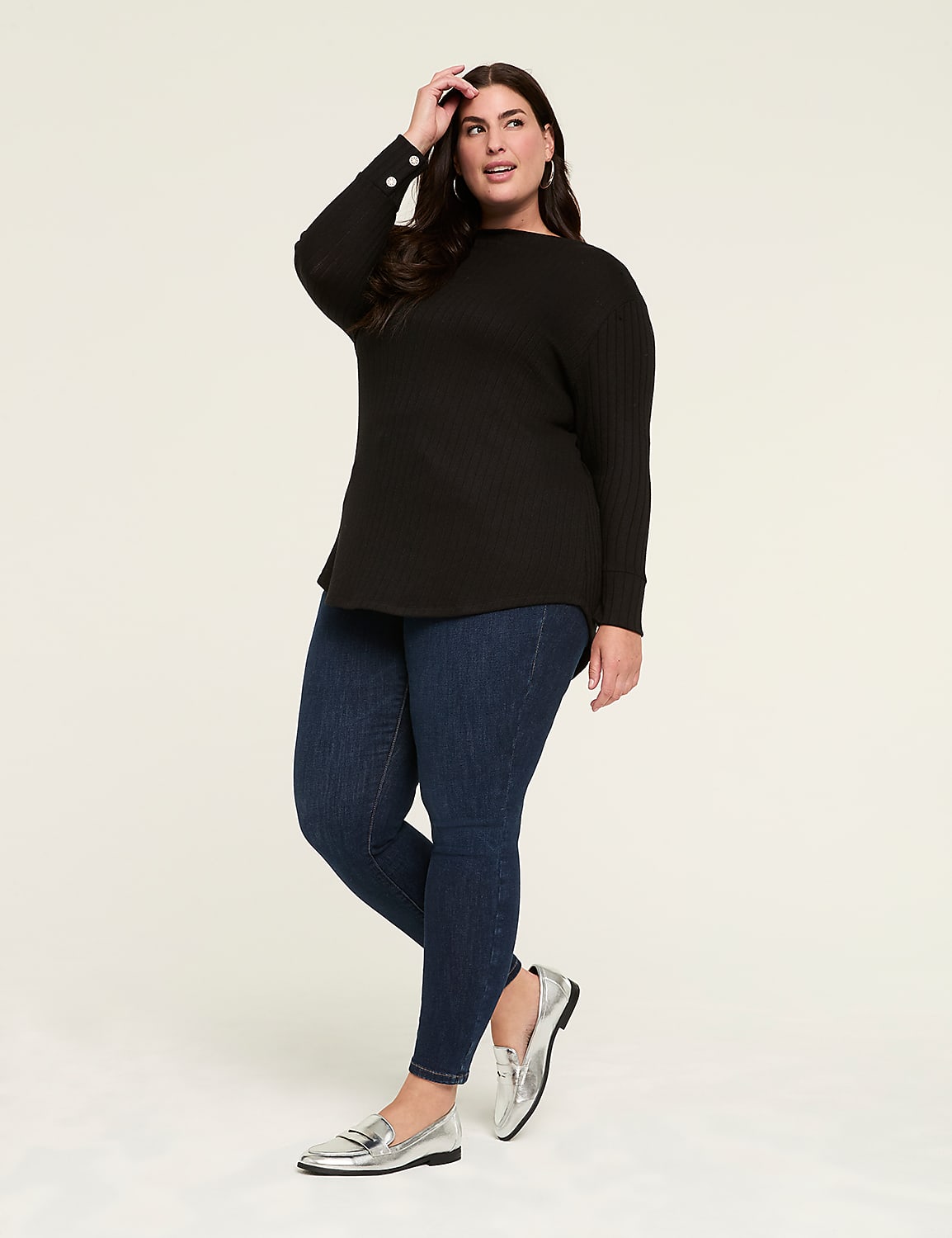 Mock-Neck Button-Cuff Top Product Image 3
