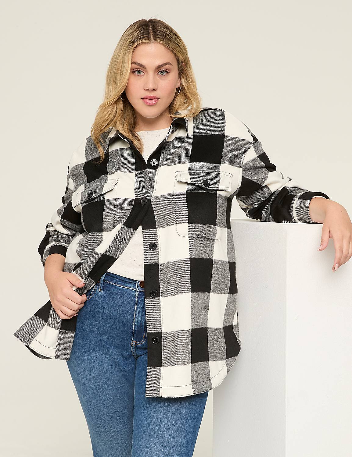 Button-Front Plaid Shacket Product Image 1
