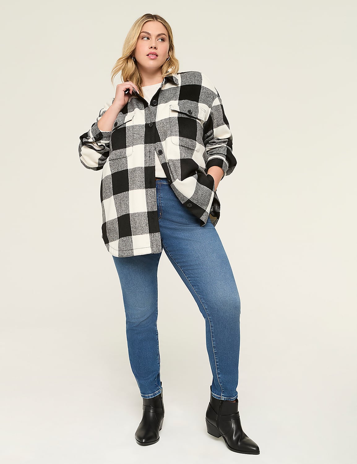 Button-Front Plaid Shacket Product Image 3