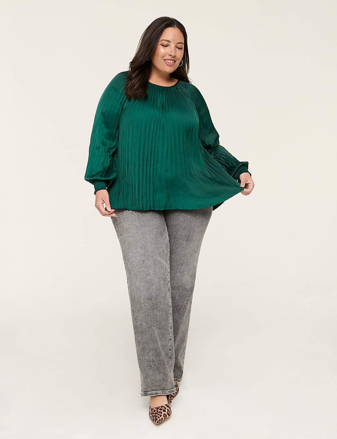 Long Sleeve Raglan Crew Neck Pleate | LaneBryant