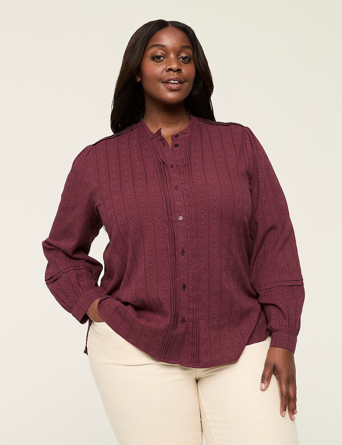 Easy Textured Button-Down Blouse Product Image 1