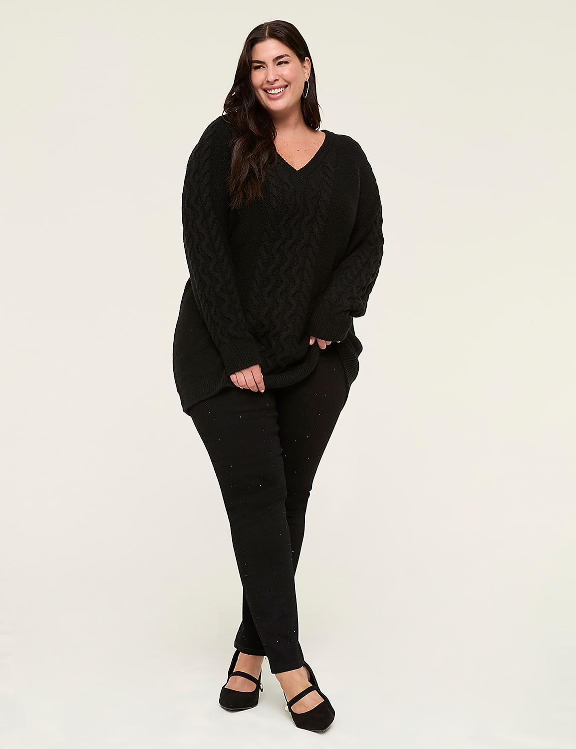 Cable Knit V-Neck Sweater Product Image 3