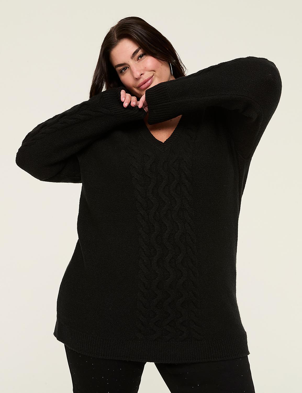 Cable Knit V-Neck Sweater Product Image 1