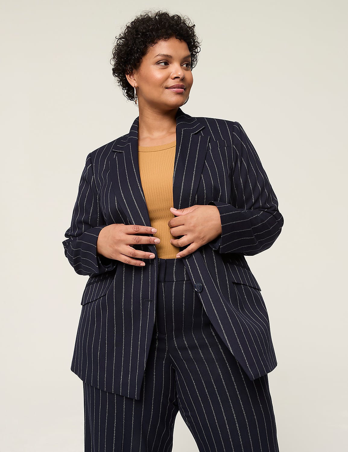Lurex Perfect Drape Pinstripe Blazer Product Image 1