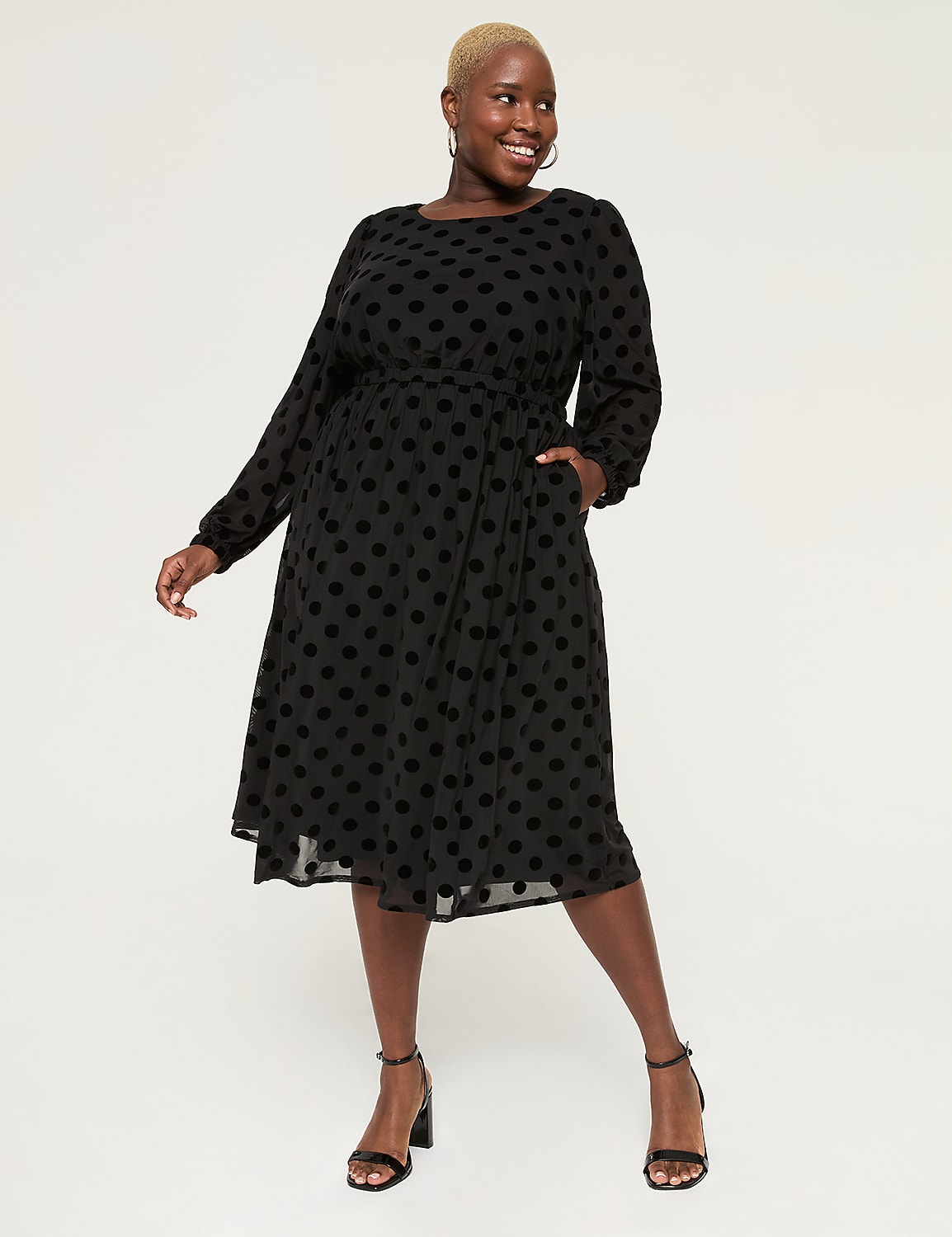 Velvet-Dot Fit & Flare Midi Dress Product Image 1