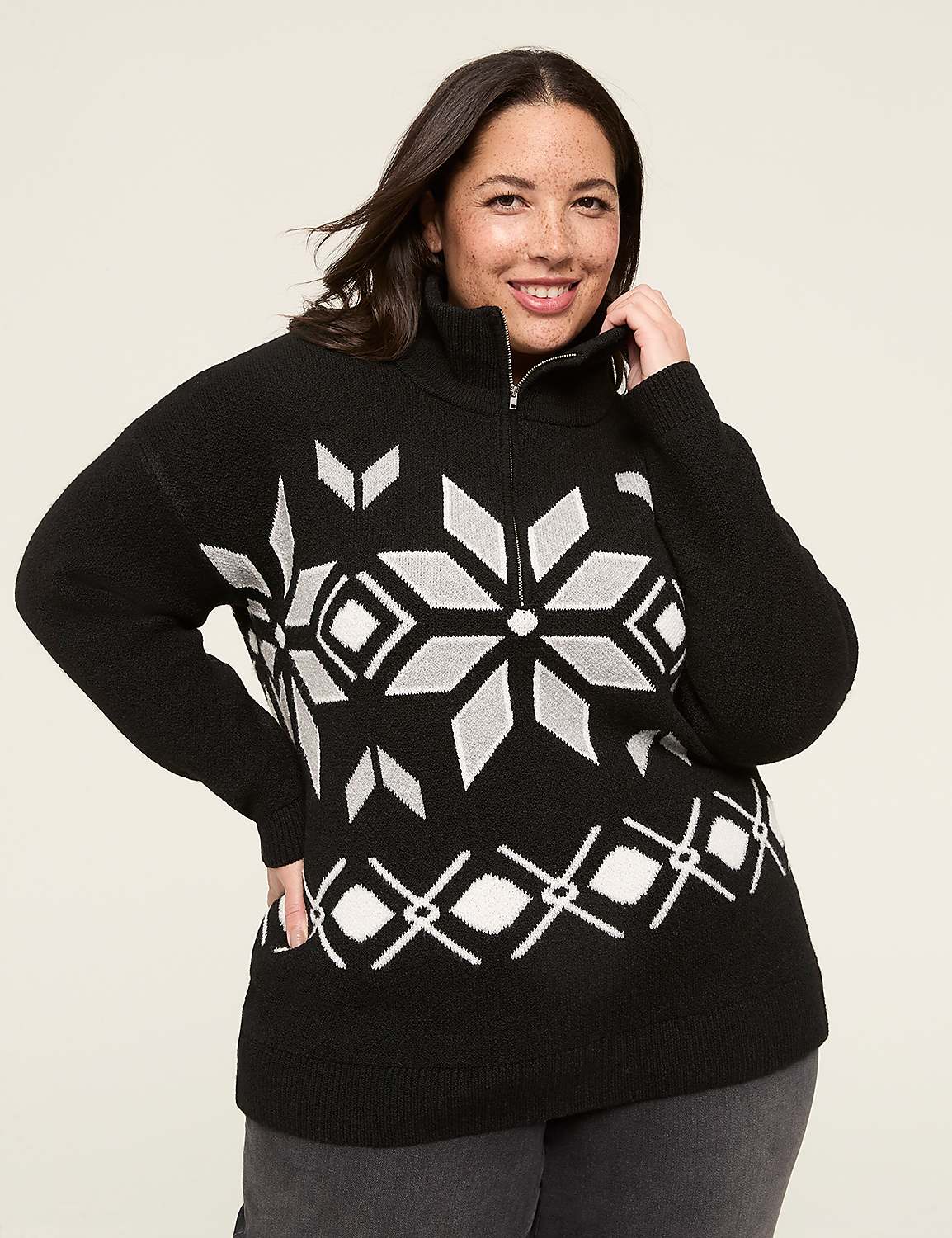 Jacquard Half-Zip Sweater Pullover Product Image 1