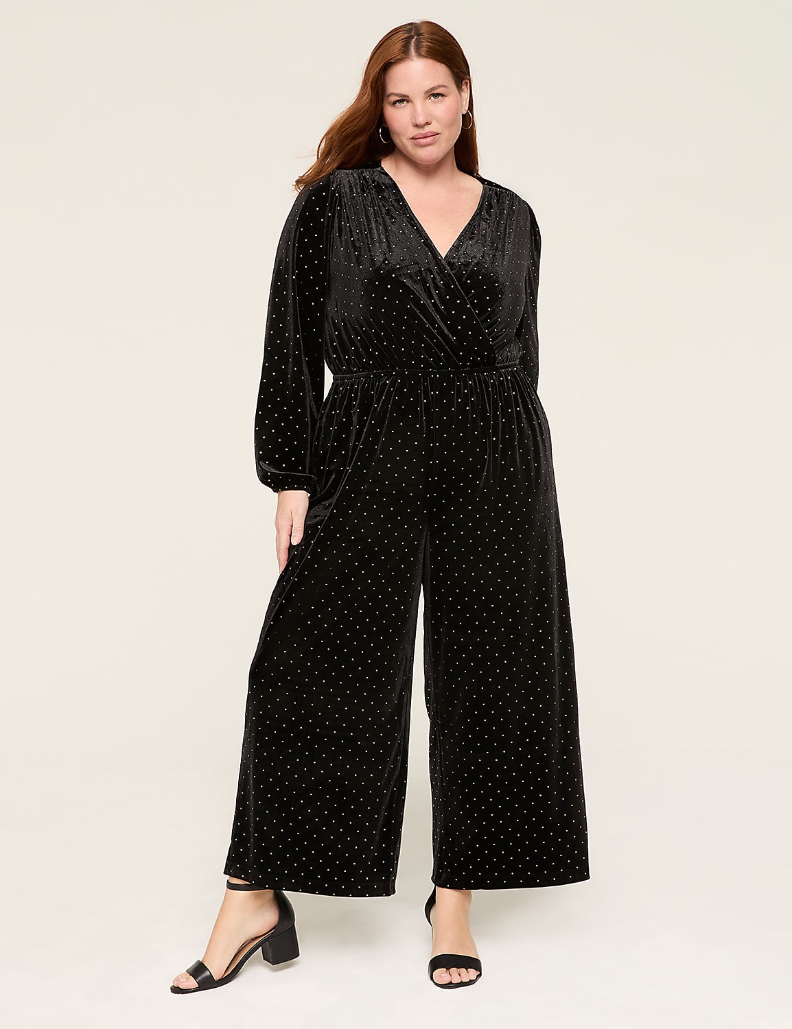 Embellished Velvet Shirred-Shoulder Jumpsuit Product Image 1