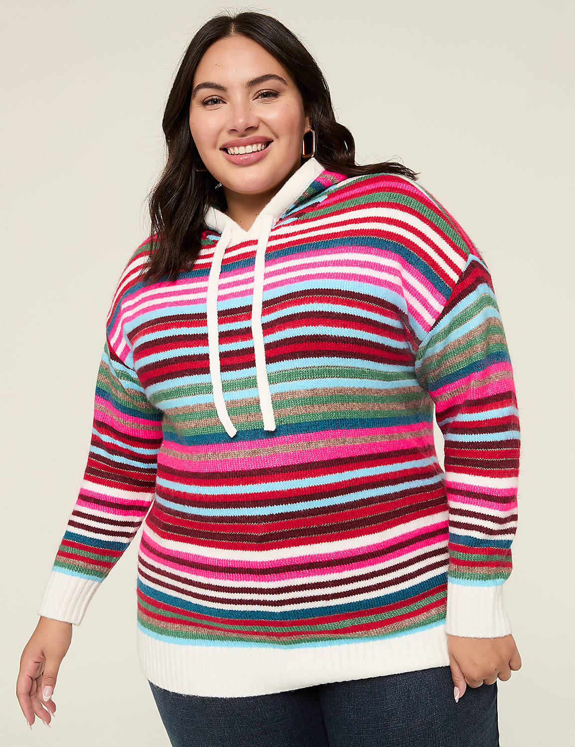 Lurex Shimmer Striped Sweater Hoodie Product Image 1