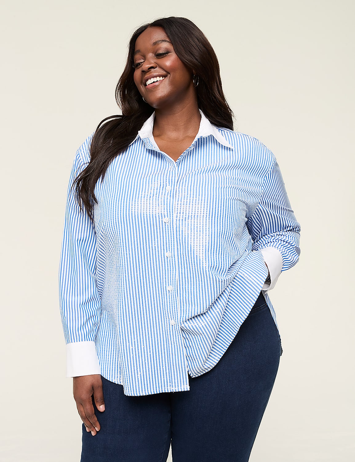 Sequin Relaxed Button-Down Shirt Product Image 1