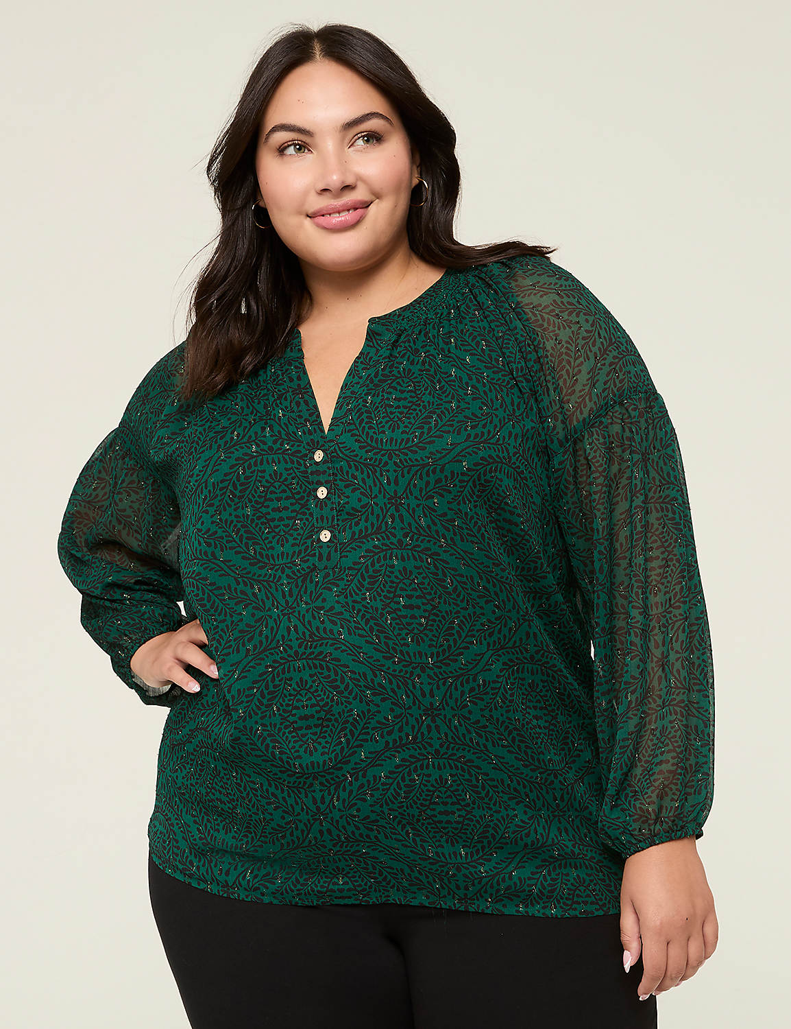 Classic Long Sleeve Split Neck Popo | LaneBryant