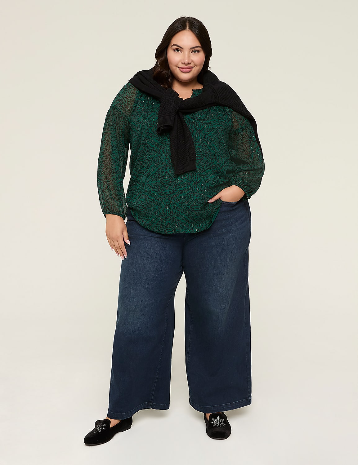 popo。 Classic Long Sleeve Split Neck Popo | LaneBryant