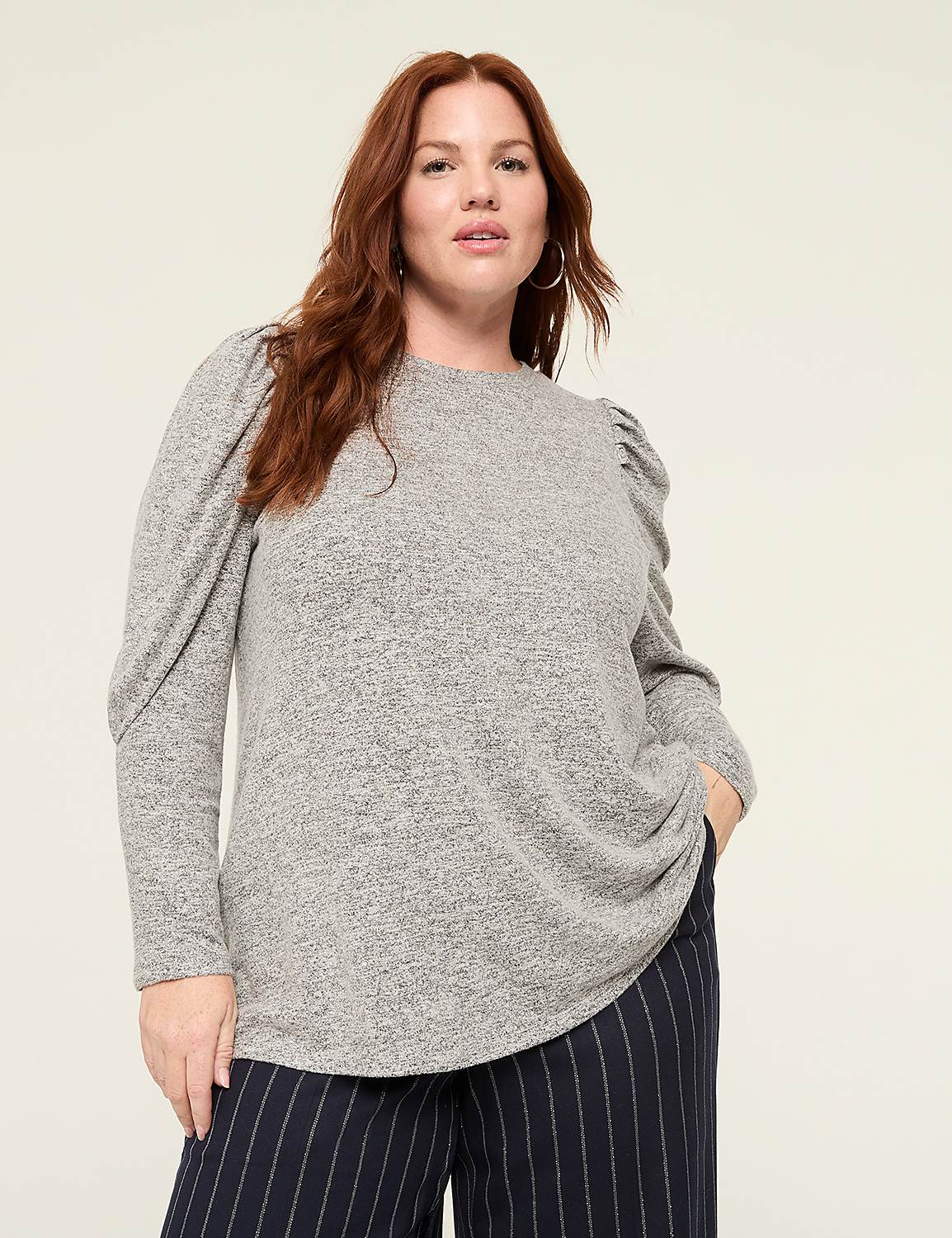 Foil Shimmer Pleated-Sleeve Top Product Image 1