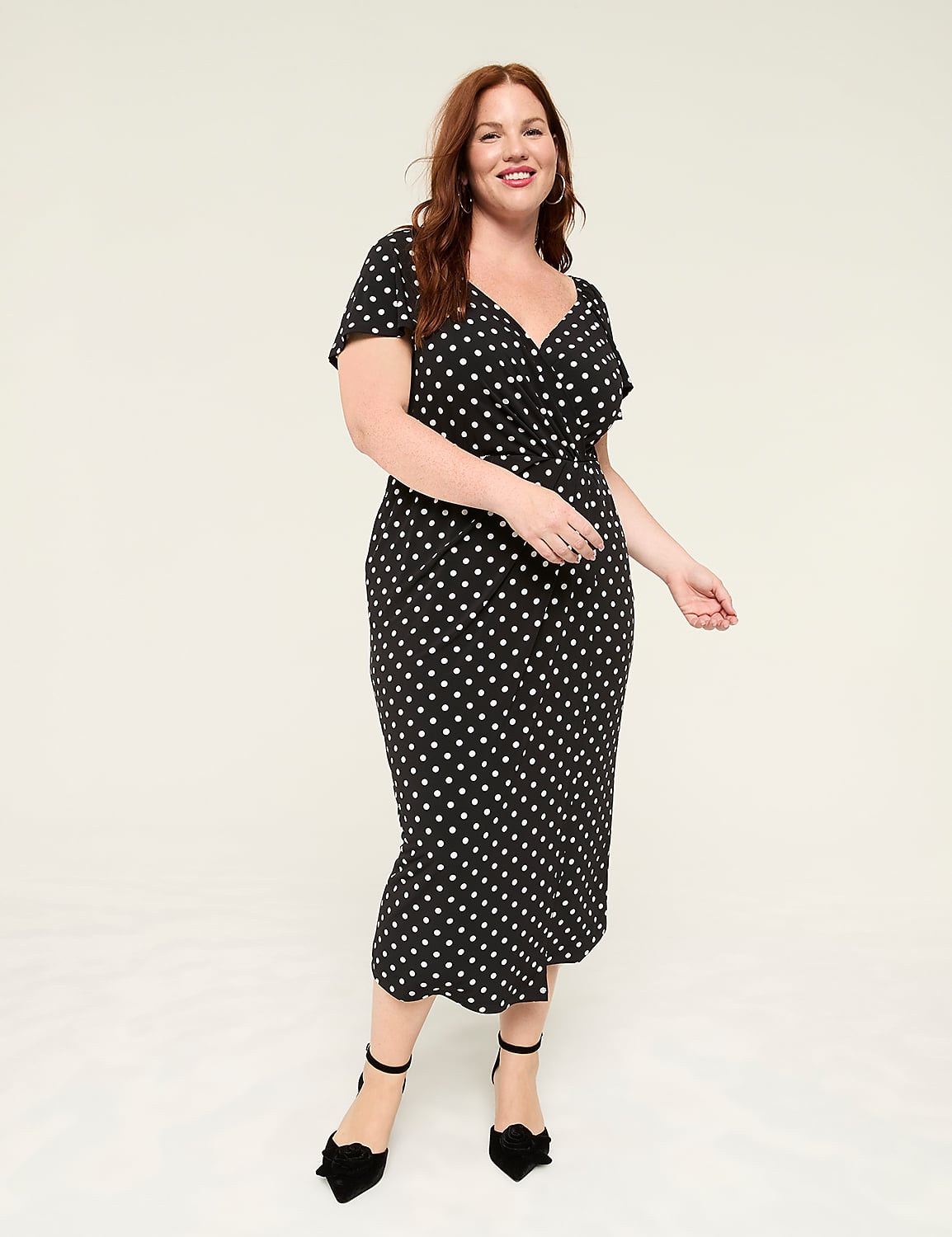 Flutter-Sleeve Surplice Jersey Midi Dress Product Image 1