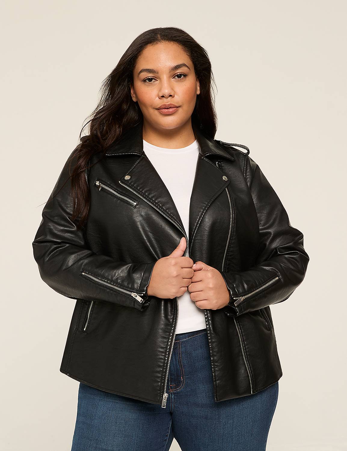 Faux-Leather Moto Jacket Product Image 1