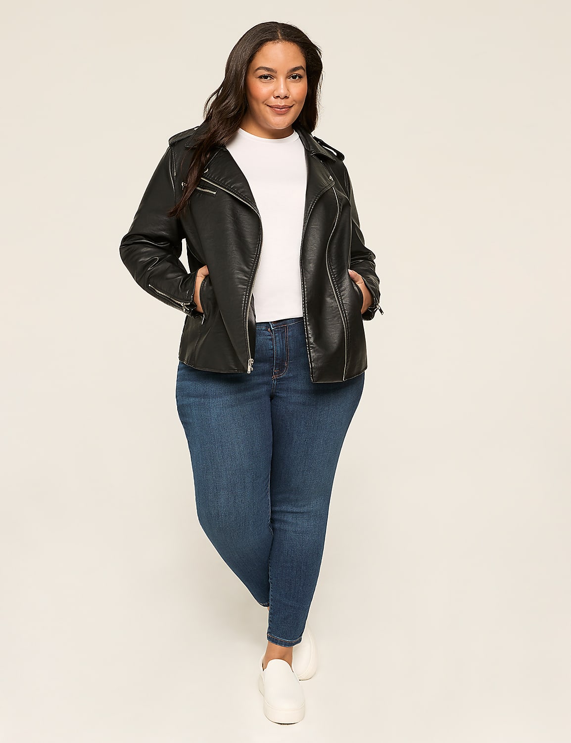 Faux-Leather Moto Jacket Product Image 3