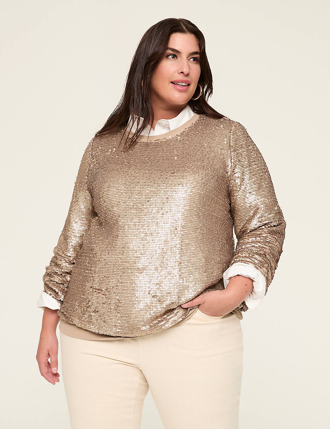 Crew-Neck Sequin Sweatshirt Product Image 1