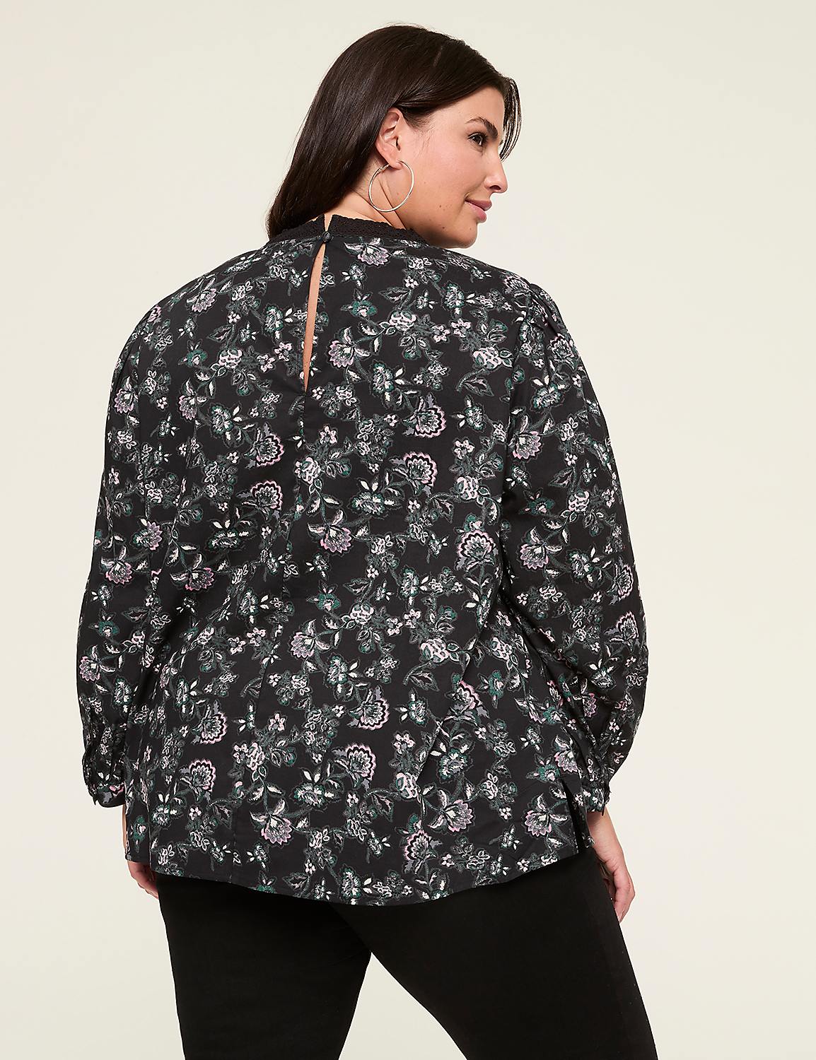 Lace-Trim & Ruffle Popover Blouse Product Image 2