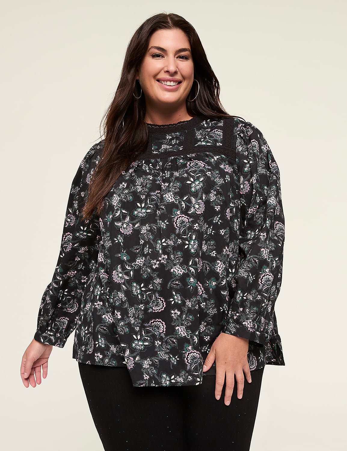 Lace-Trim & Ruffle Popover Blouse Product Image 1