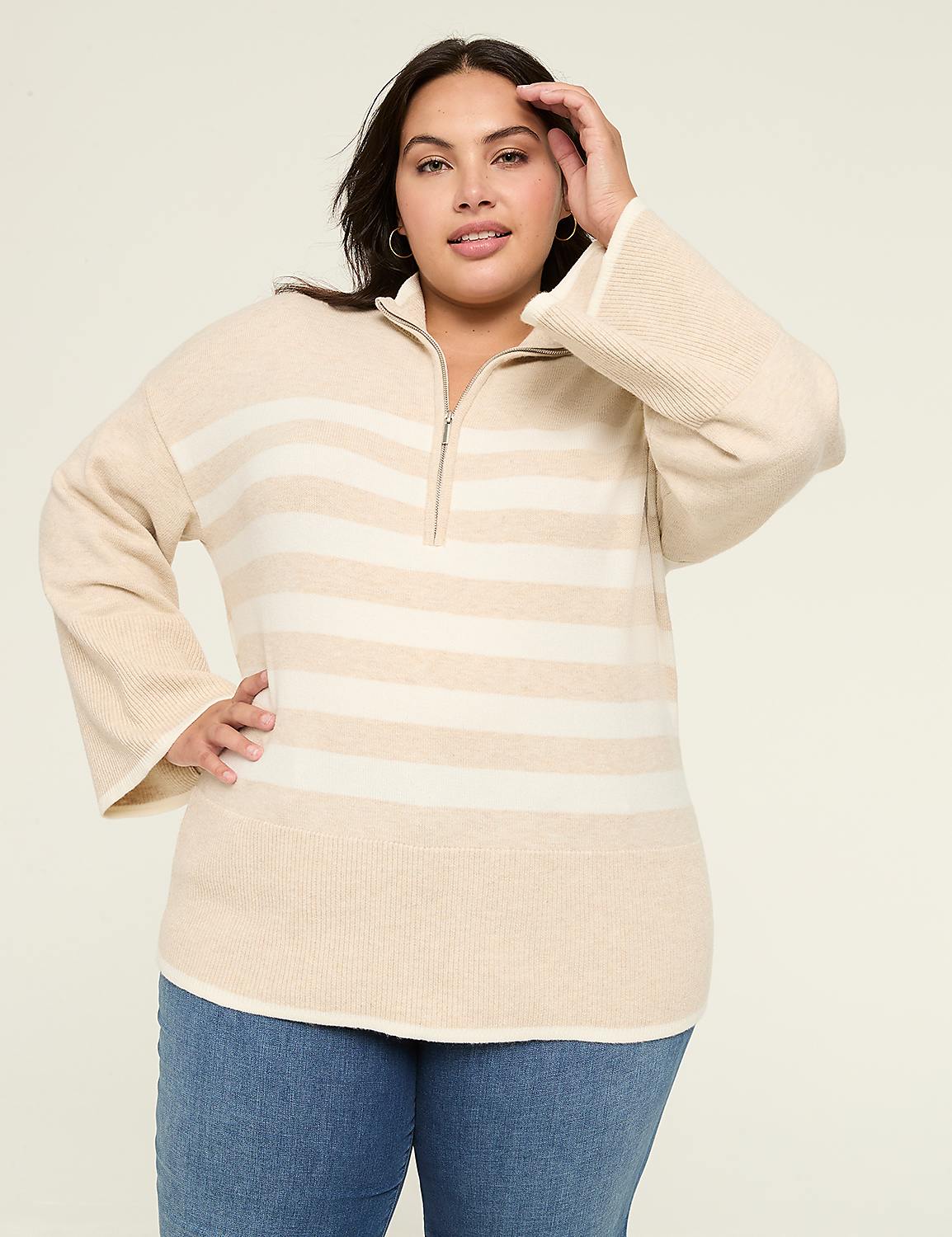 Striped Half-Zip Pullover Sweater Product Image 1
