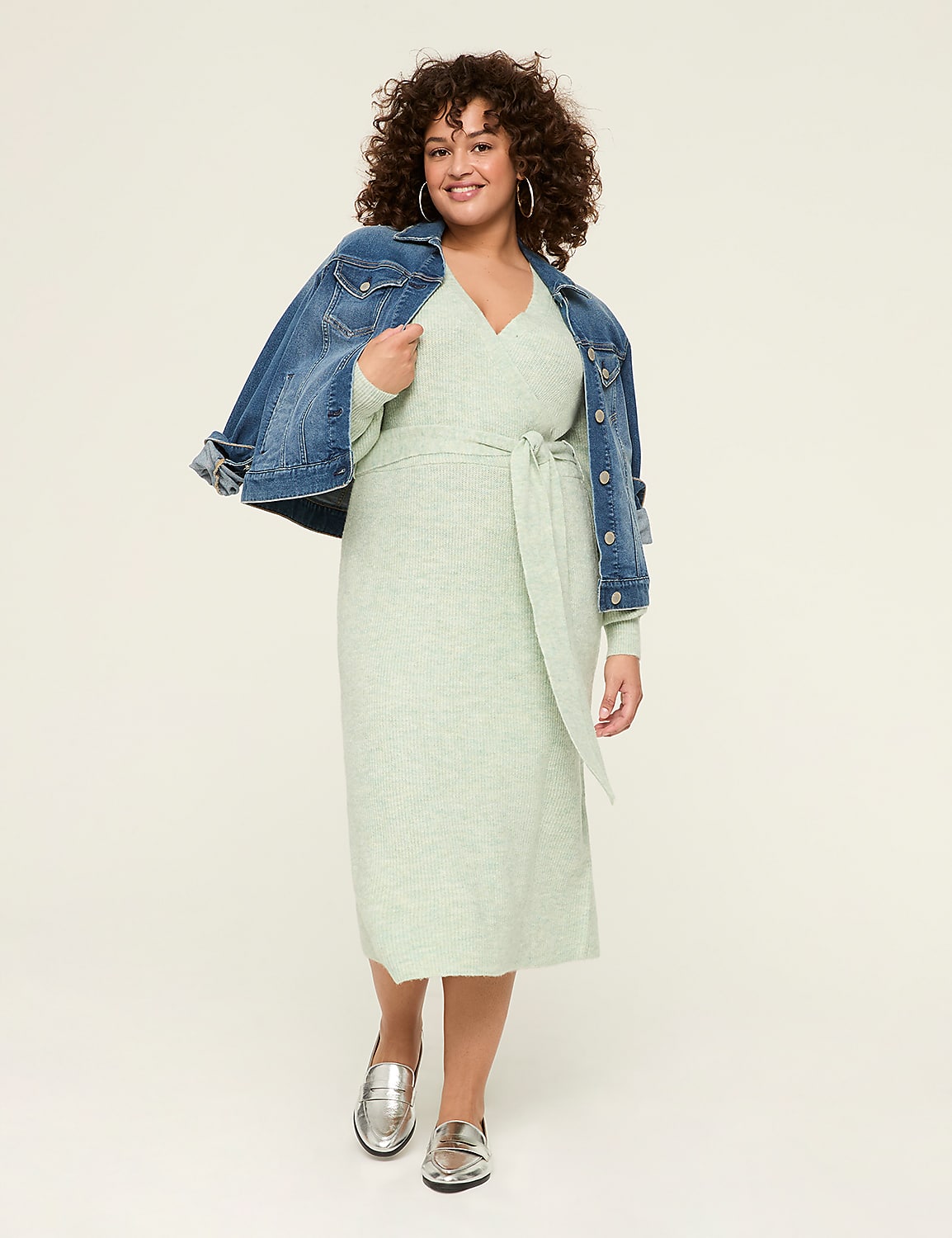 Faux-Wrap Sweater Midi Dress Product Image 1